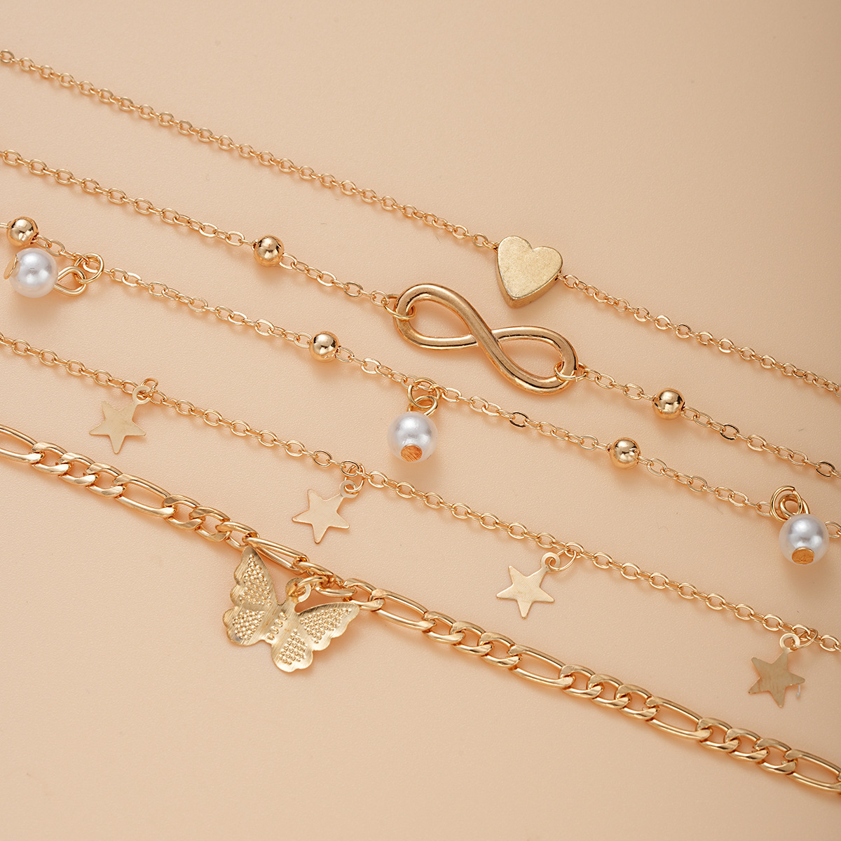 Set of 6 Gold Charm Anklets