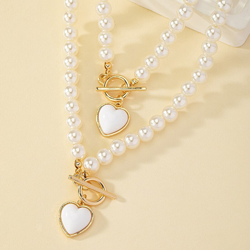 SET OF 2 RED PEARL HEART JEWELRY PIECES