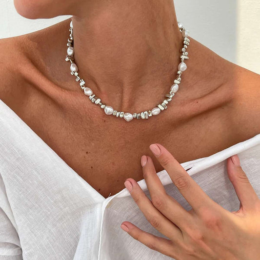 Beaded Pearl Choker Necklace
