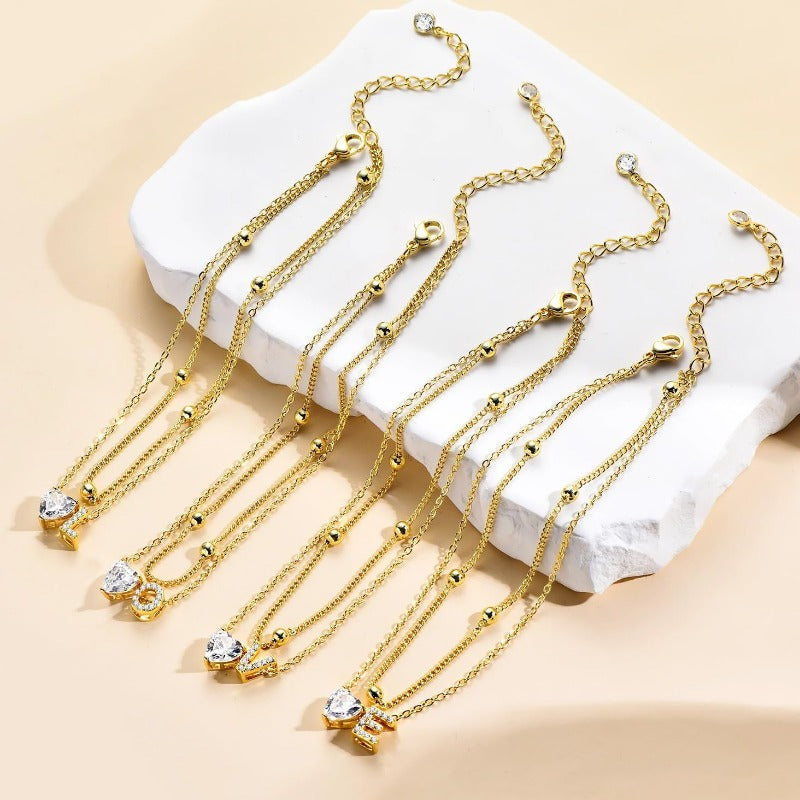 Initial Anklet with Gold Heart Charm