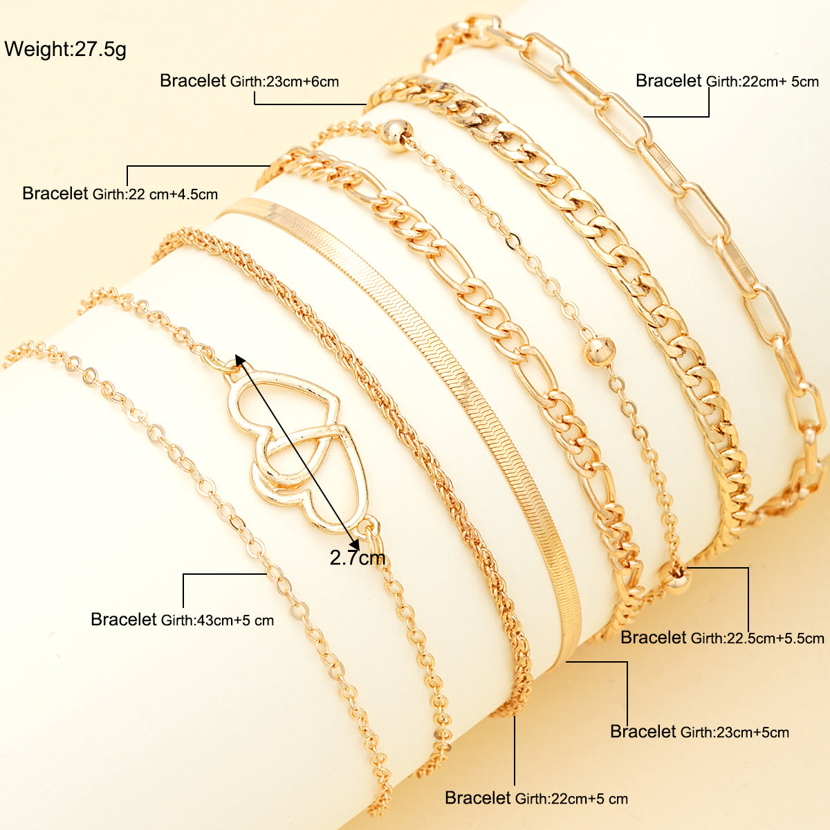 7-Piece Bohemian Double Heart Anklet Collection