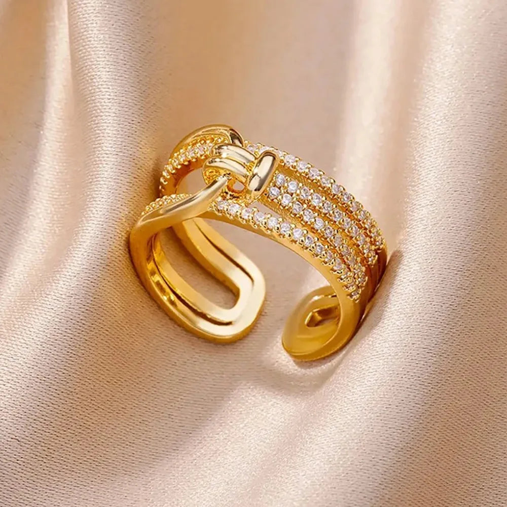 Elegant Double Band Gold Chain Ring
