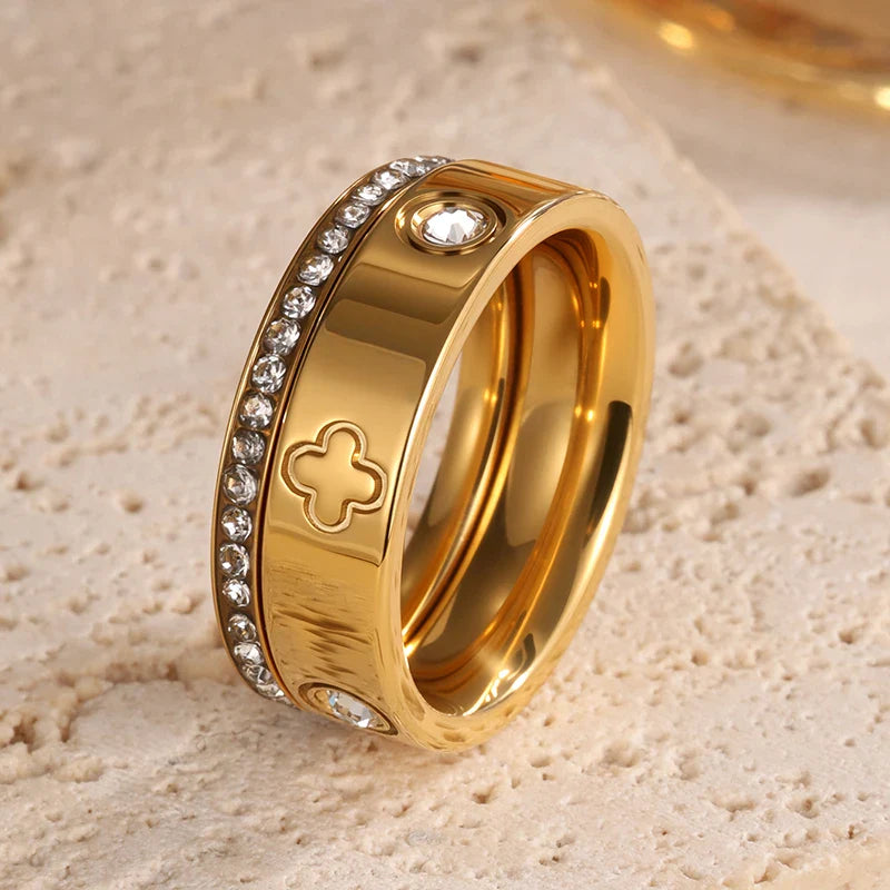 Radiant Clover and Crystal Ring