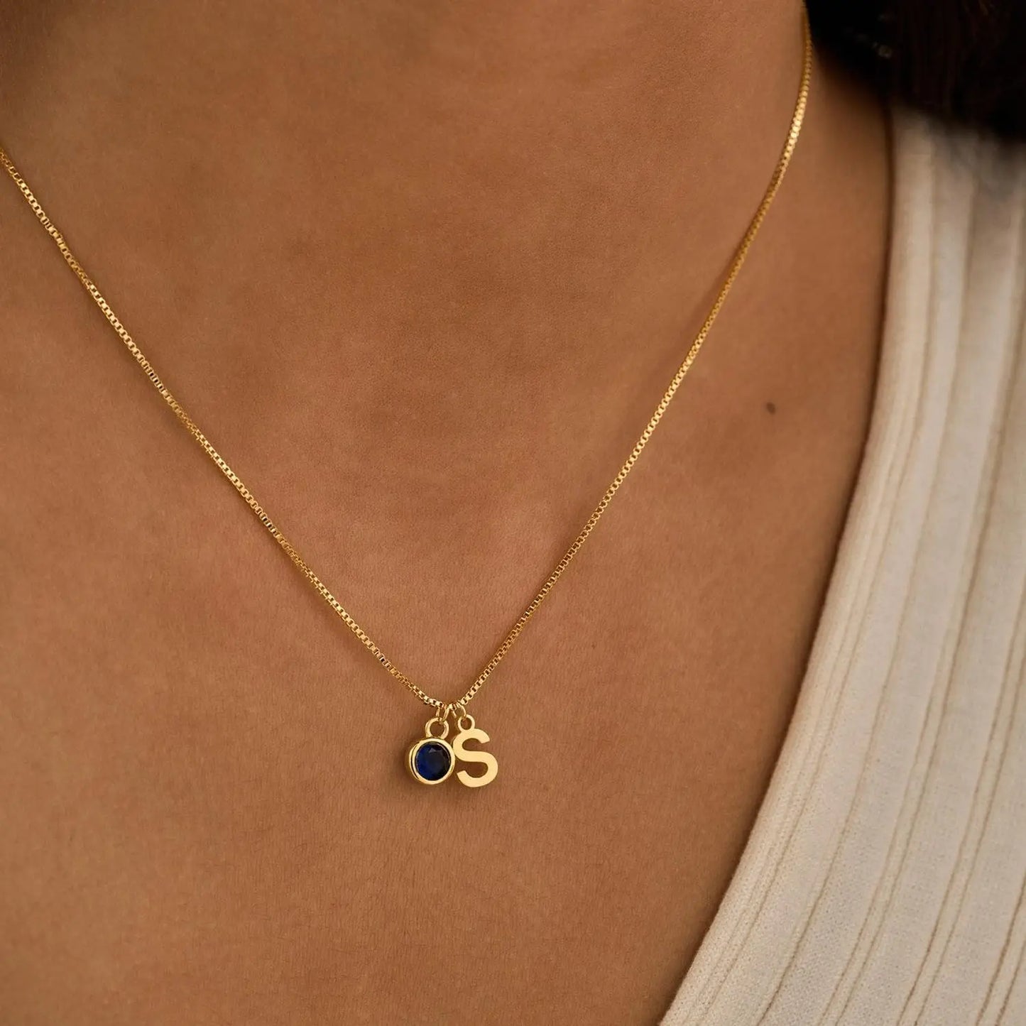 Delicate Initial and Birthstone Pendant Necklace
