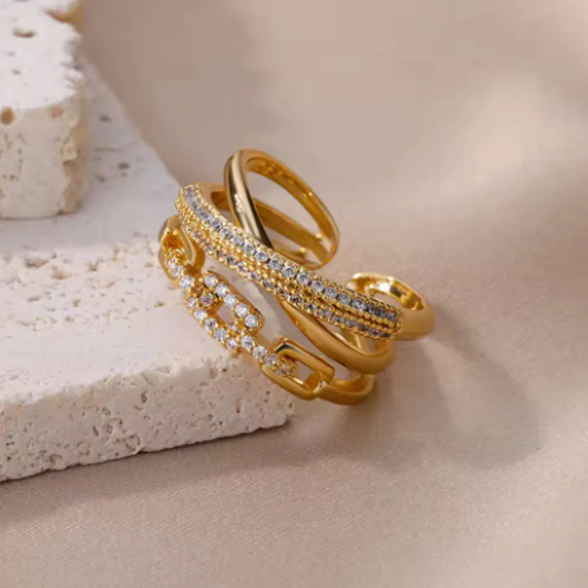 Radiant Gold Link Statement Ring