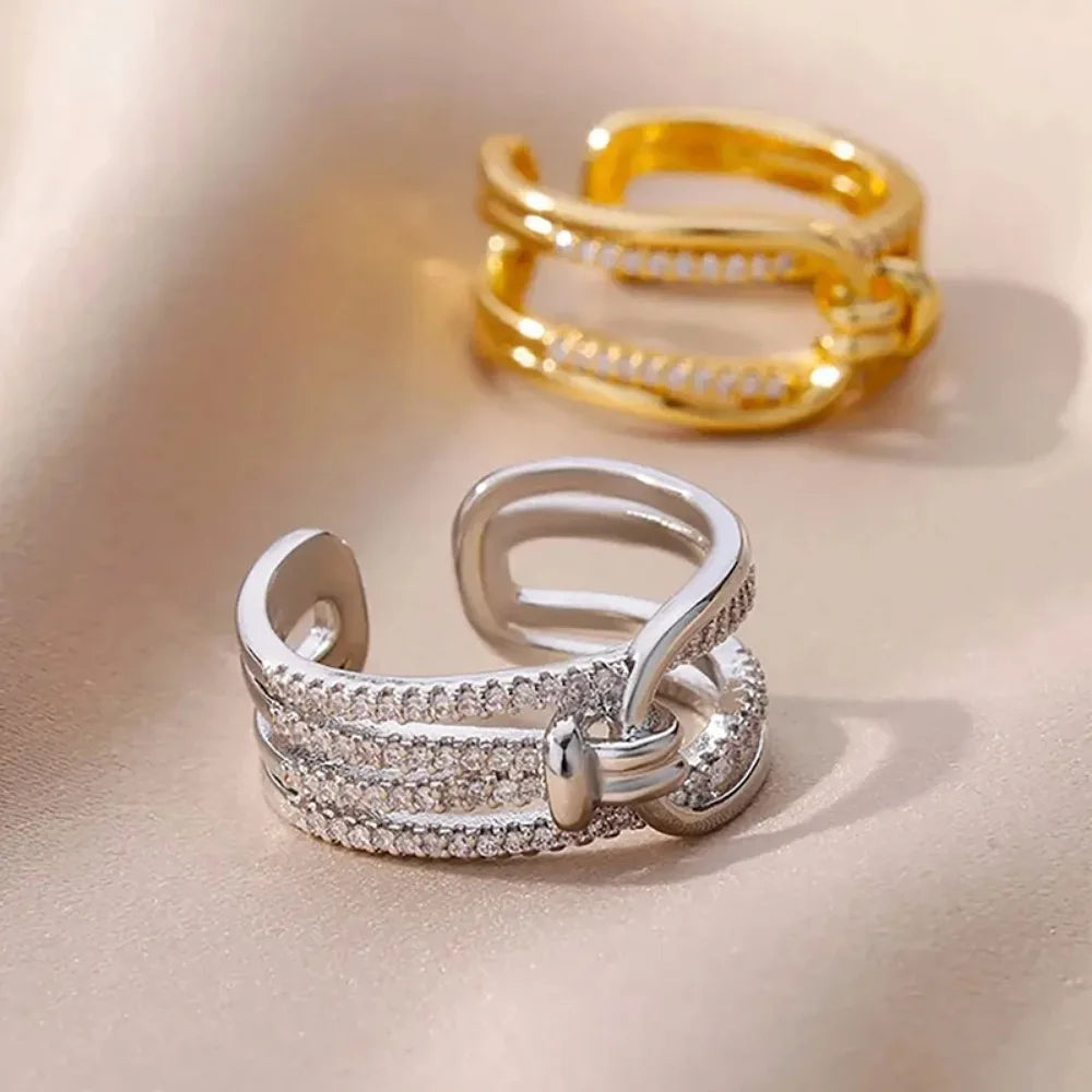 Elegant Double Band Gold Chain Ring