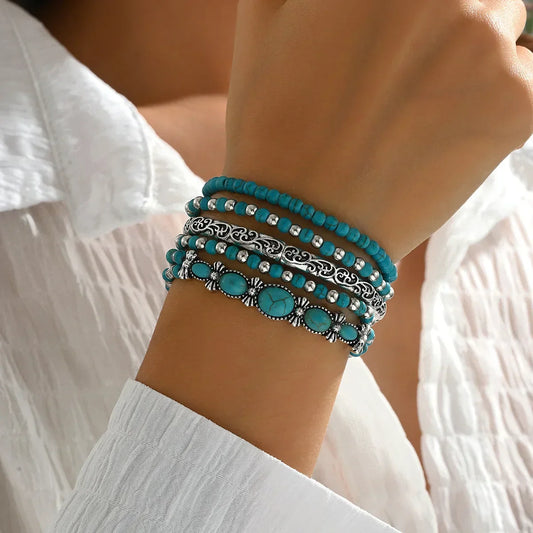 Boho Chic Turquoise Beaded Bracelet Collection
