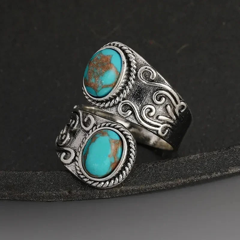 Chic Vintage Turquoise Cross Band Ring