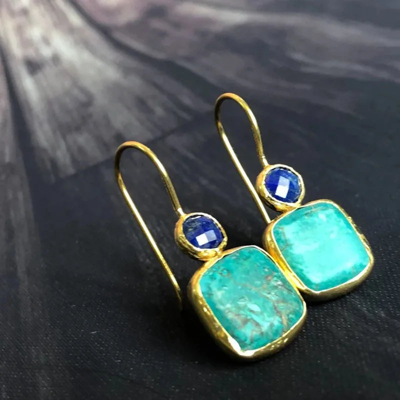 Trendy Square Turquoise Inlaid Earrings