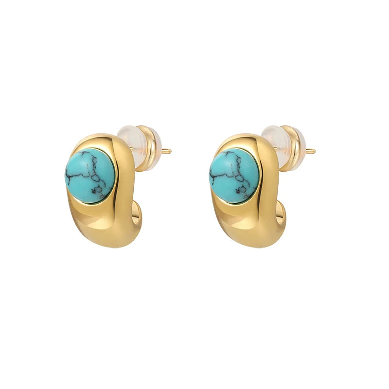 Classic Curved Copper Earrings with Timeless Turquoise