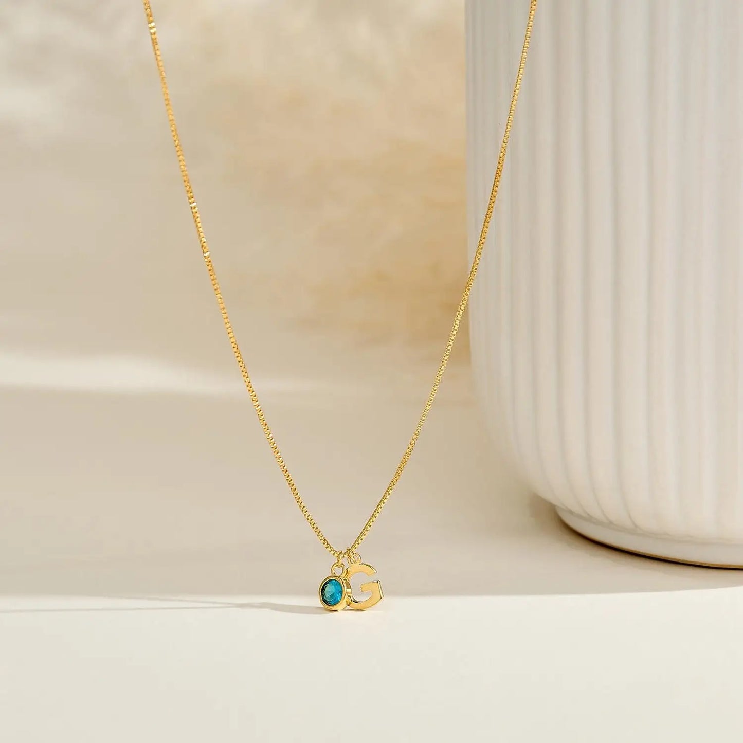 Delicate Initial and Birthstone Pendant Necklace