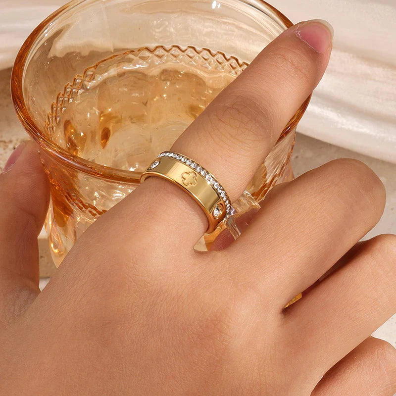 Radiant Clover and Crystal Ring