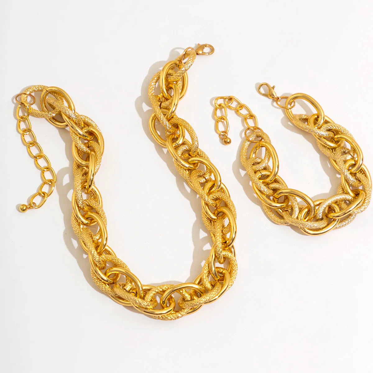 Chunky Woven Dual Chain Bracelet and Necklace Set