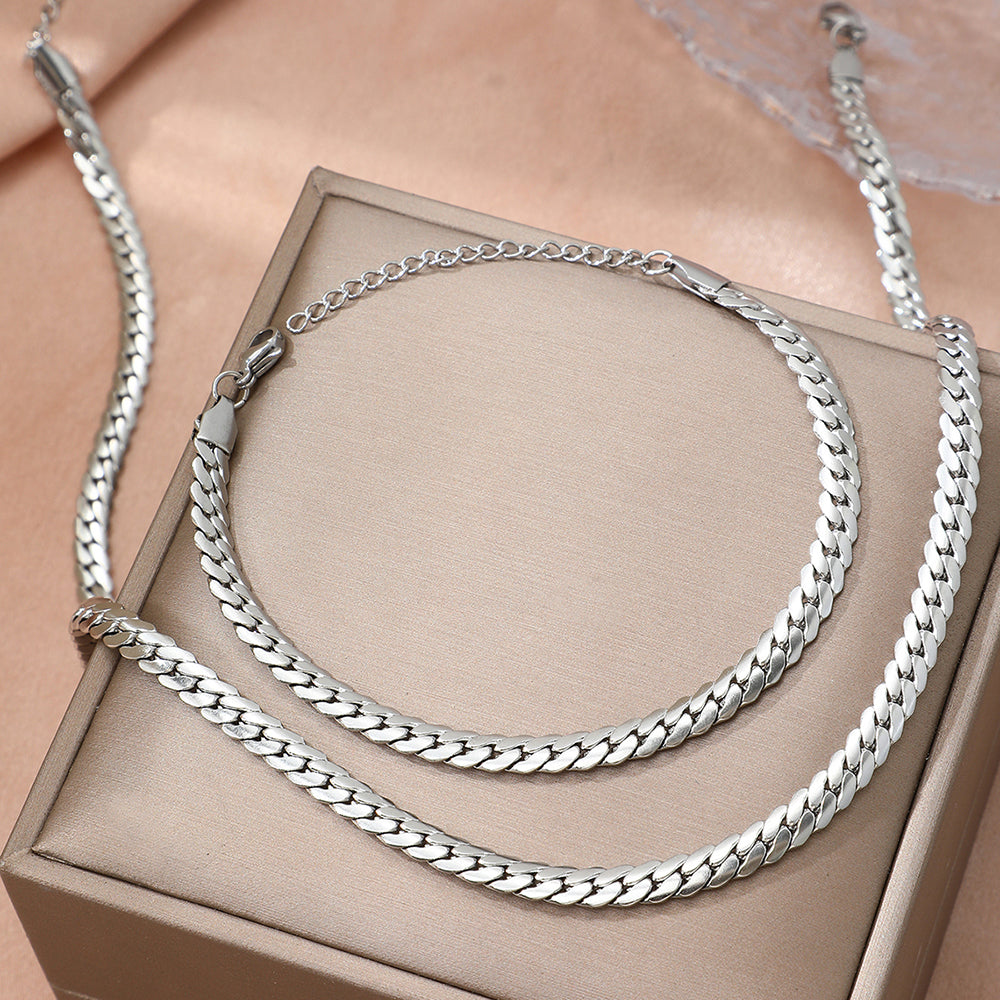 Gold Cuban Chain Necklace and Bracelet Set - 2 Pieces