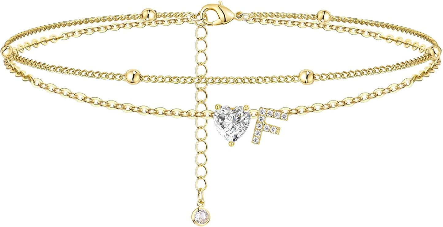 Initial Anklet with Gold Heart Charm
