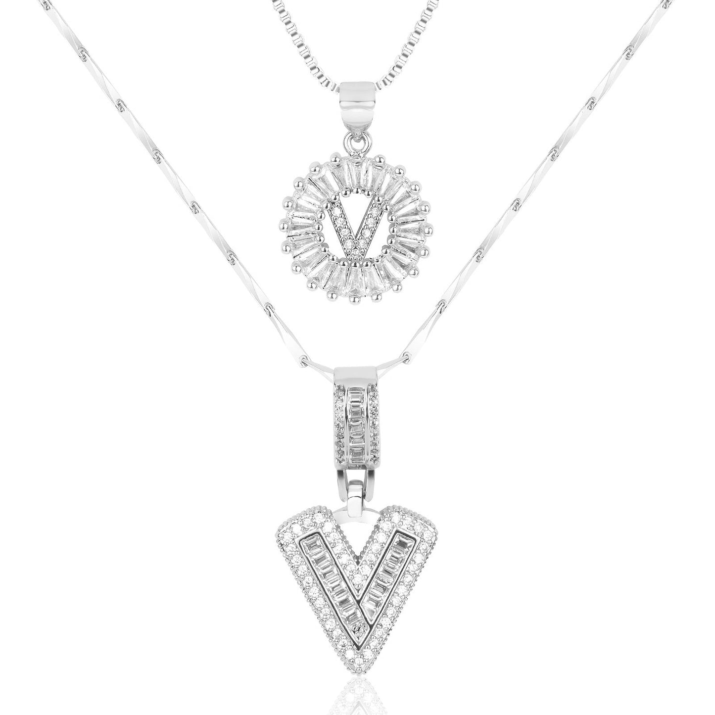 Set of 2 - 14k Gold Initial Necklaces with Diamonds