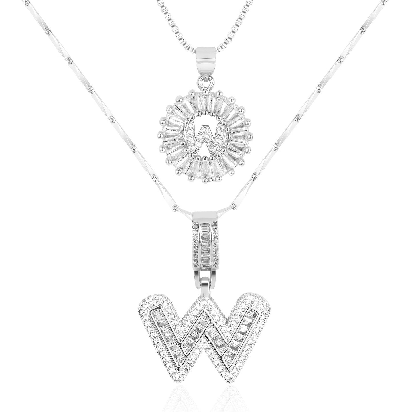 Set of 2 - 14k Gold Initial Necklaces with Diamonds