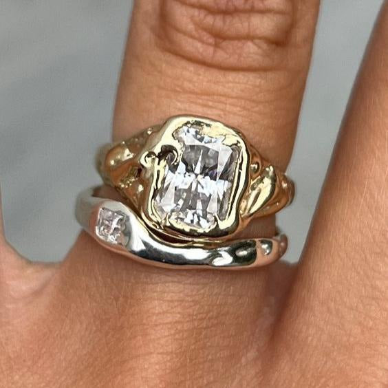 Radiant Gold and Silver Layered Ring Set