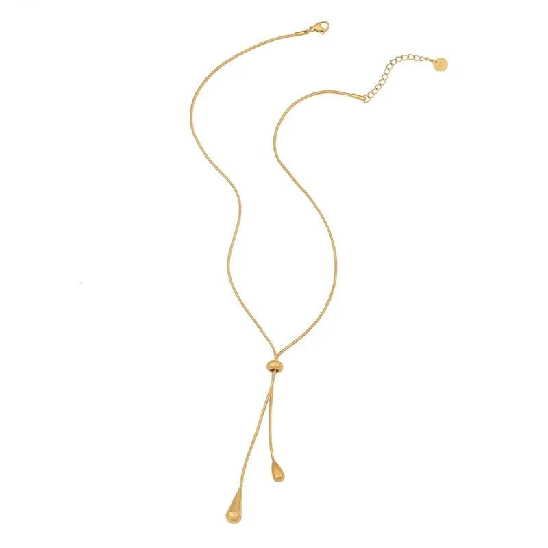 Adjustable Lariat Necklace with Droplet Pendant and Matching Earrings