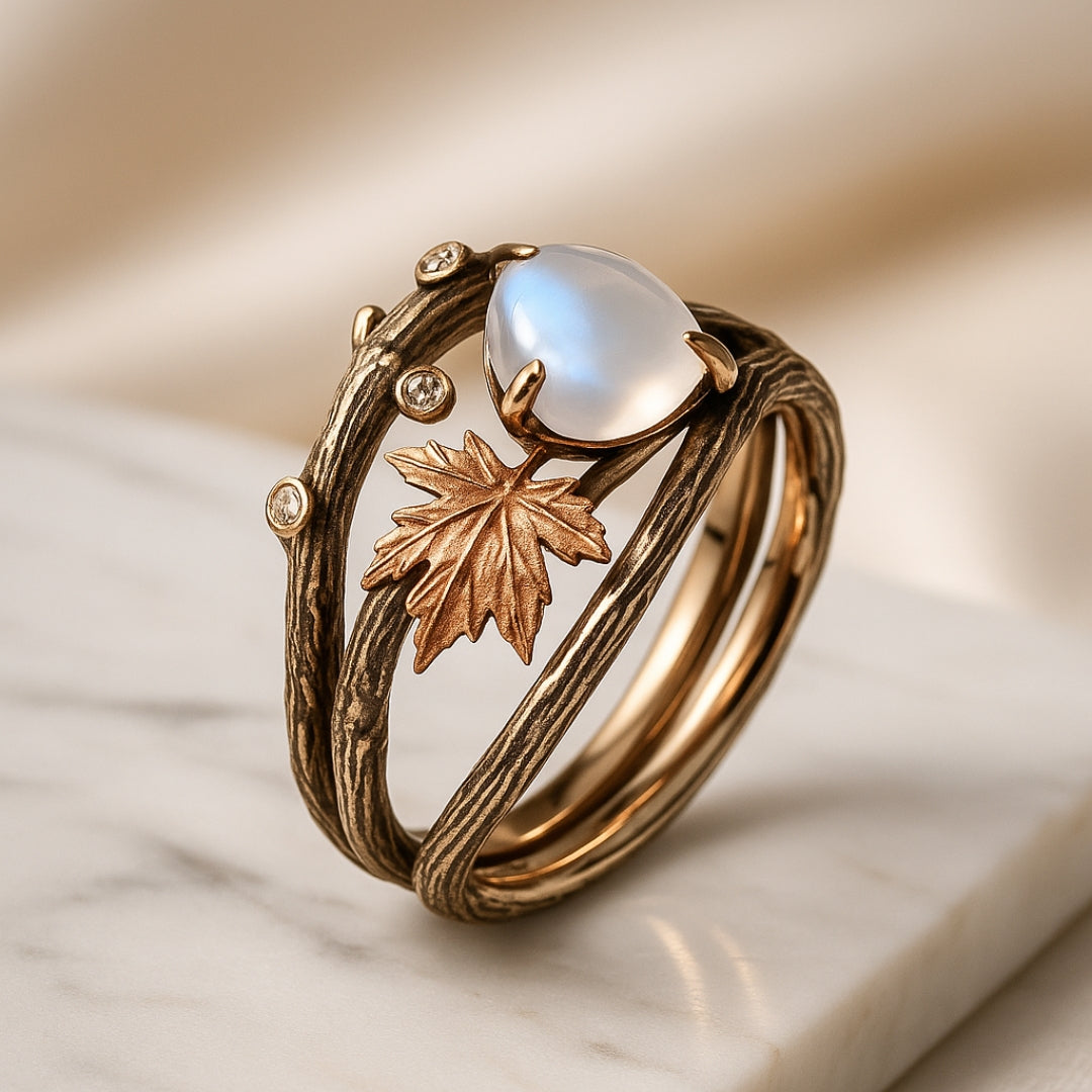 Glowing Moonstone Ring with Radiant Lunar Charm