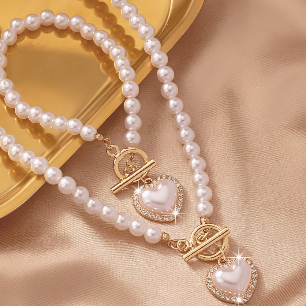 Heart-Shaped Beaded Pendant Bracelet and Necklace Duo