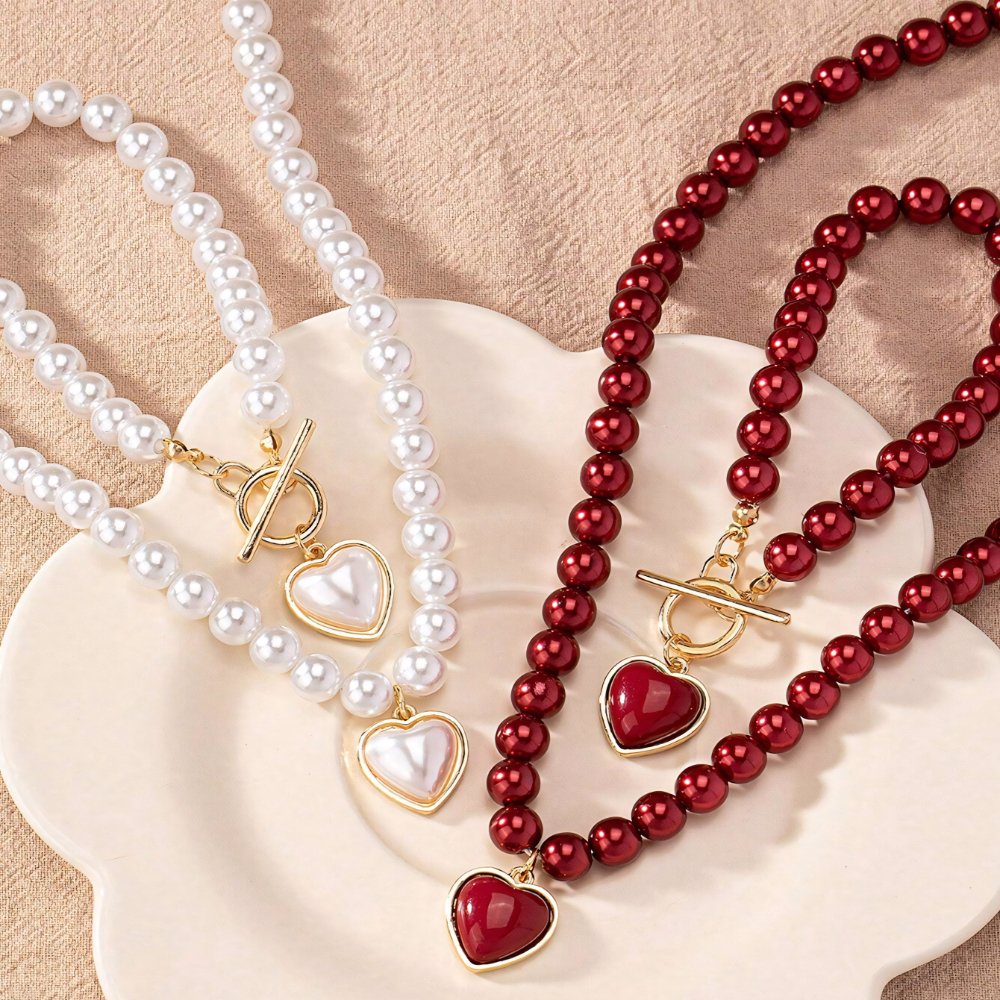 Heart-Shaped Beaded Pendant Bracelet and Necklace Duo