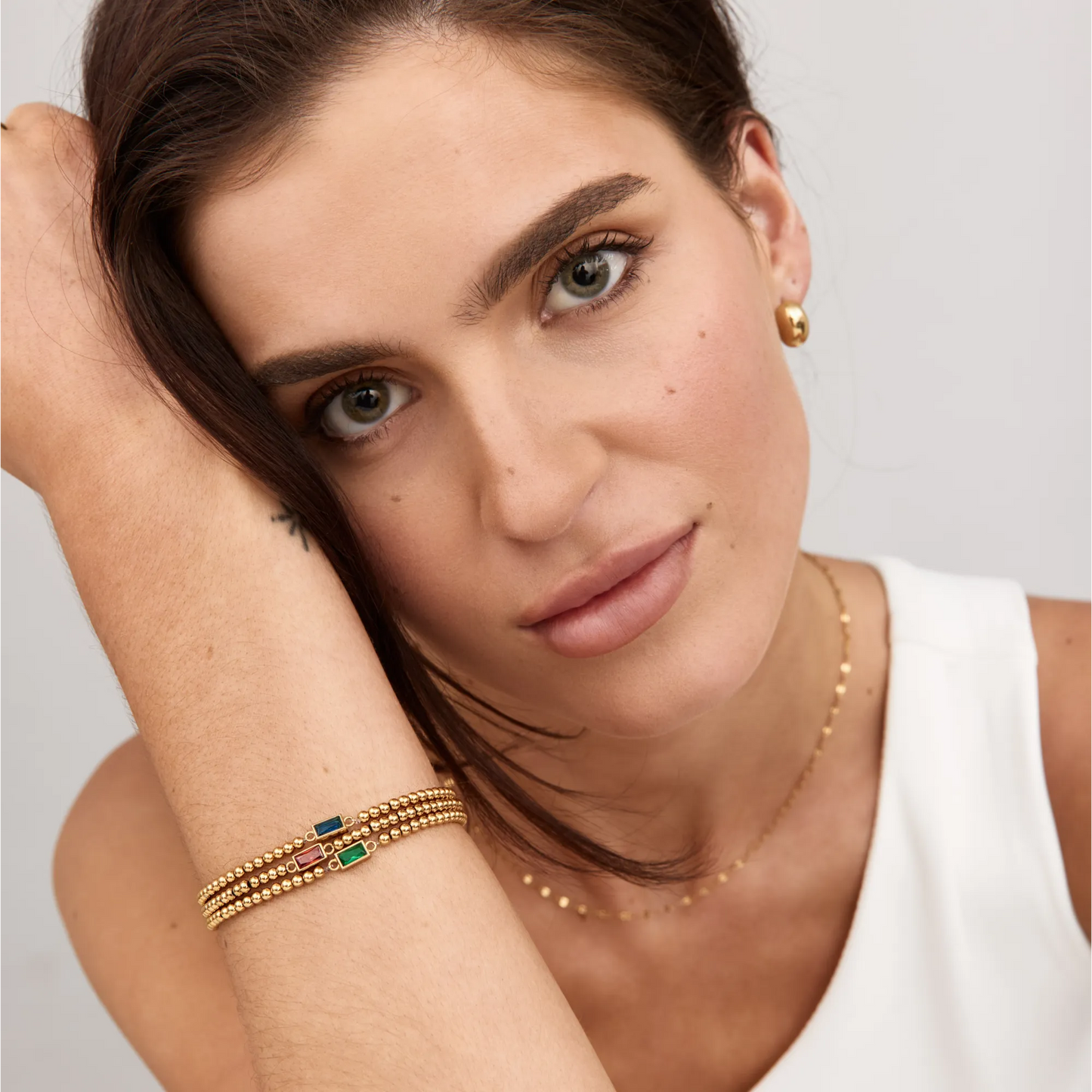 Gold Beaded Birthstone Bracelet
