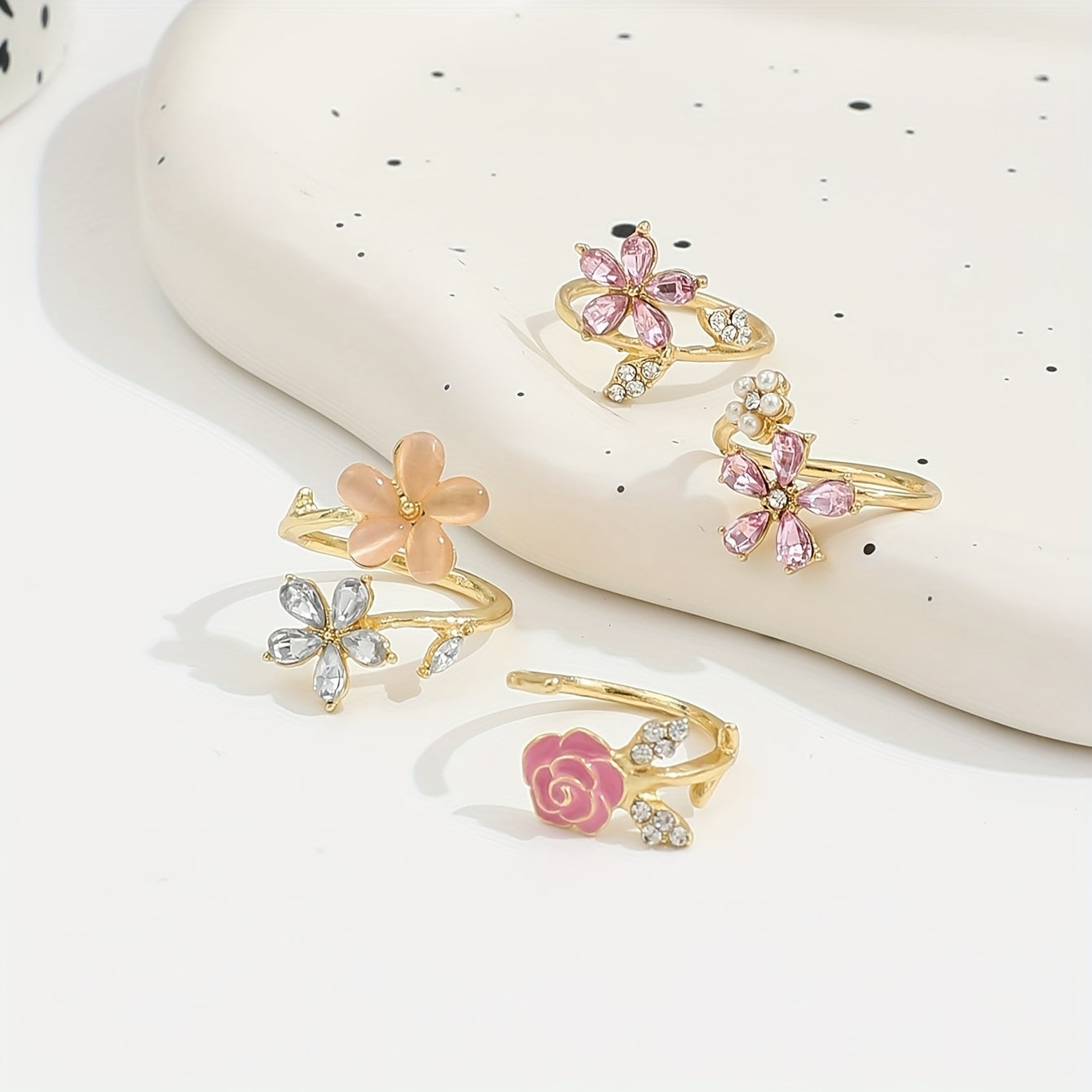 Rhinestone and Pearl Alloy Ring Collection