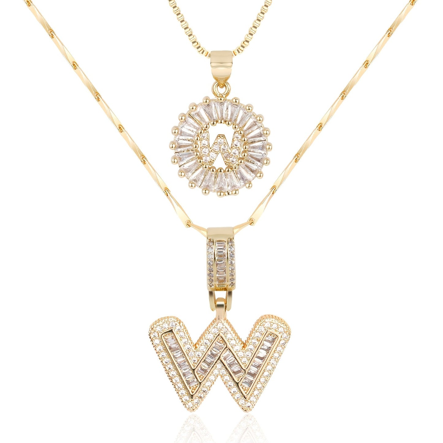Set of 2 - 14k Gold Initial Necklaces with Diamonds