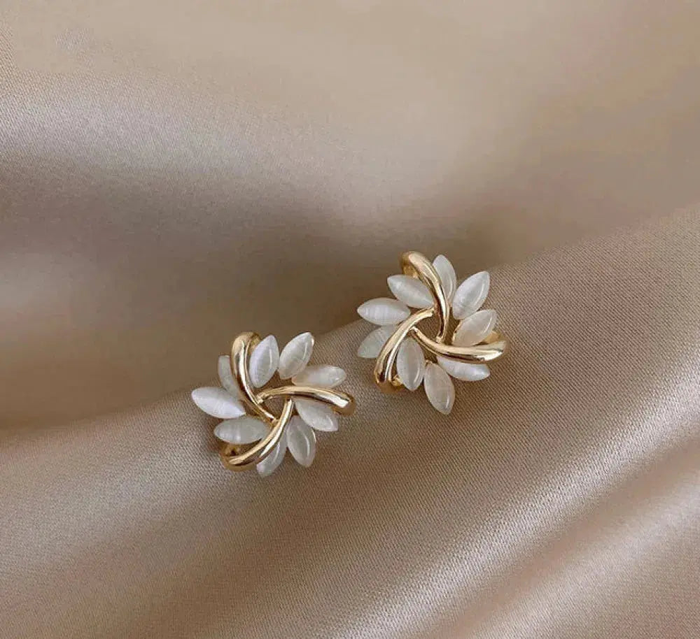 Stunning Gold Opal Petal Circle Stud Earrings