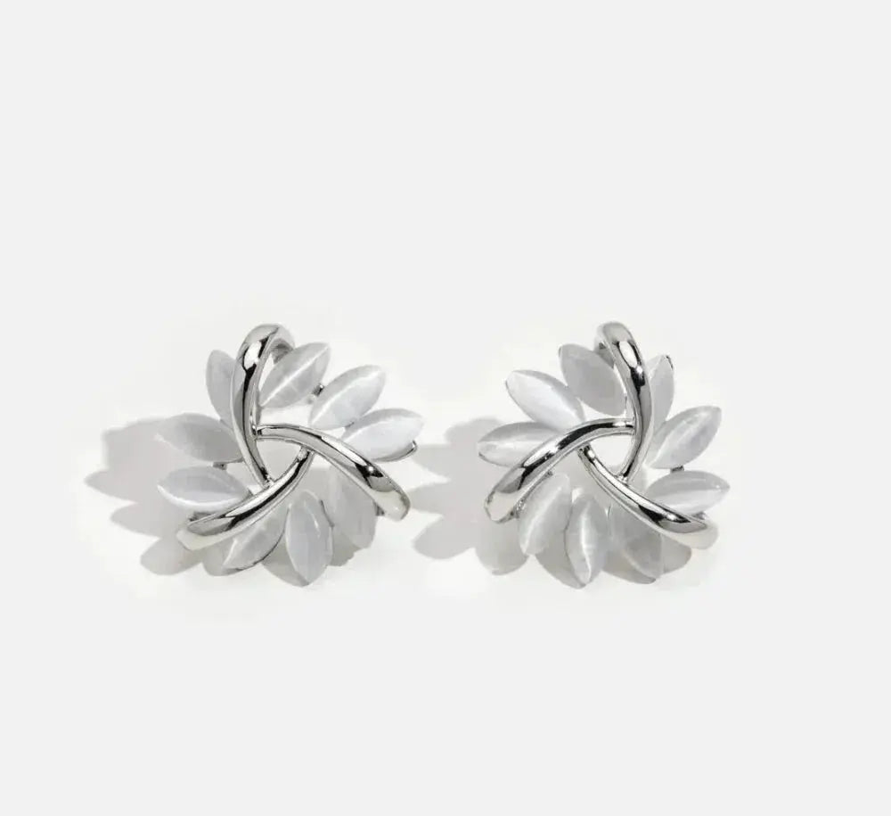 Stunning Gold Opal Petal Circle Stud Earrings