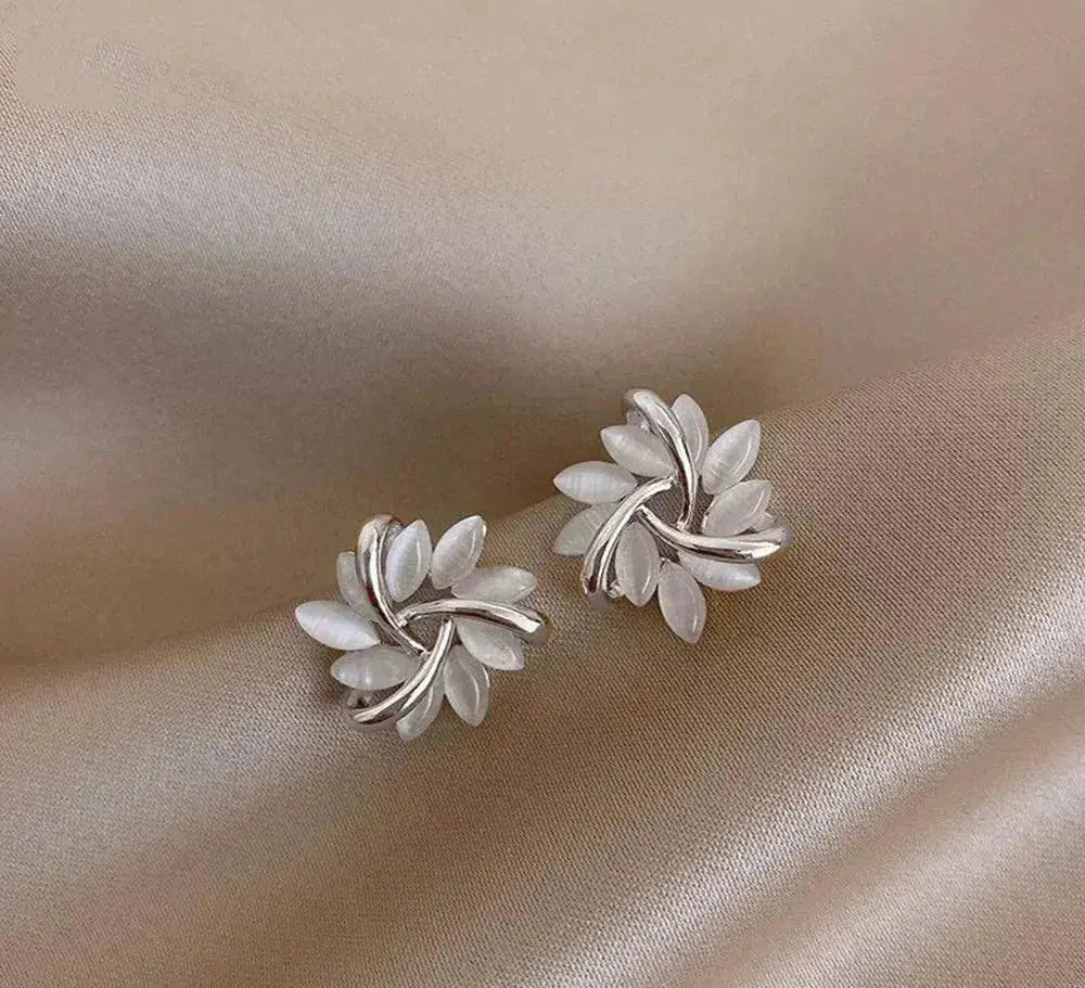 Stunning Gold Opal Petal Circle Stud Earrings