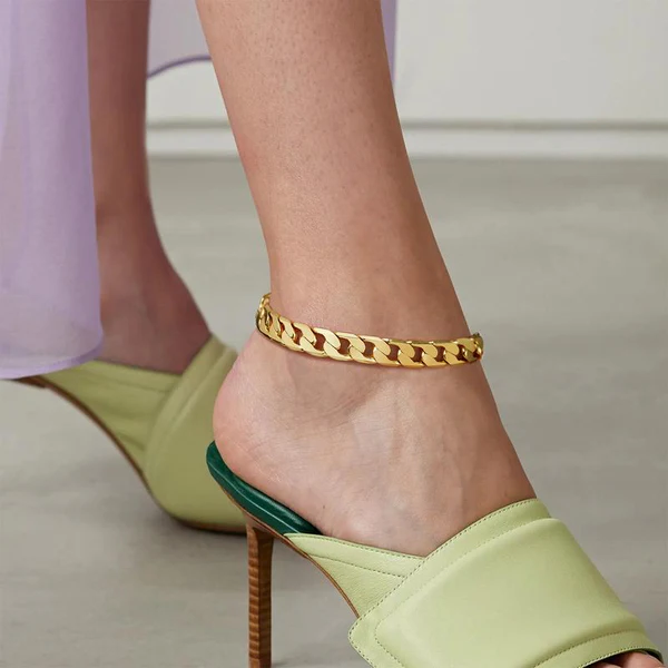 Set of 2 Chunky 14k Gold Link Anklets
