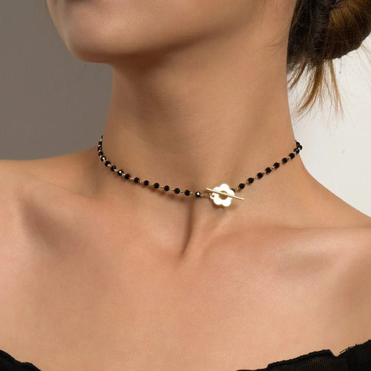 Floral Flower Clasp Choker Necklace