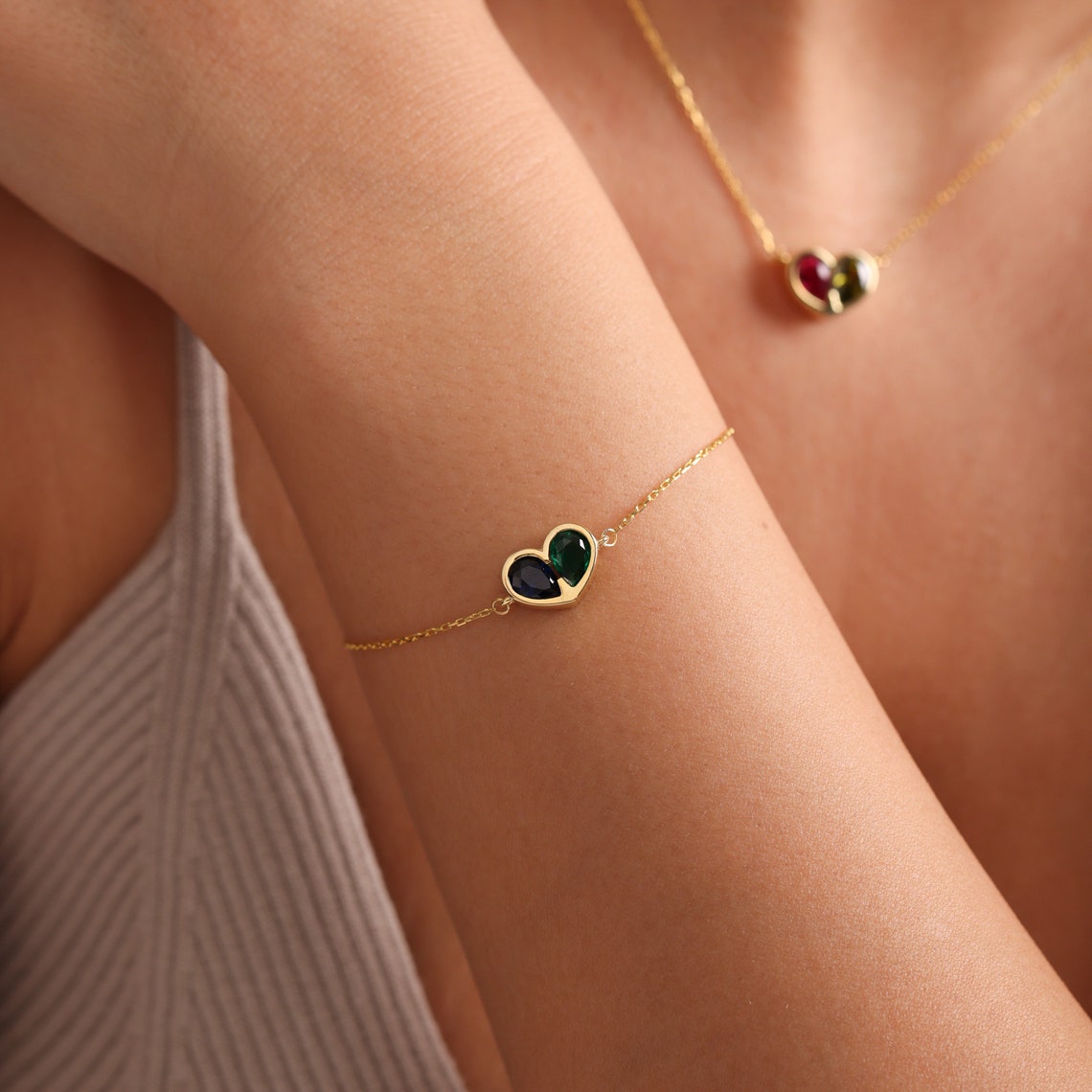 Eternal Birthstone Heart Necklace and Bracelet Set