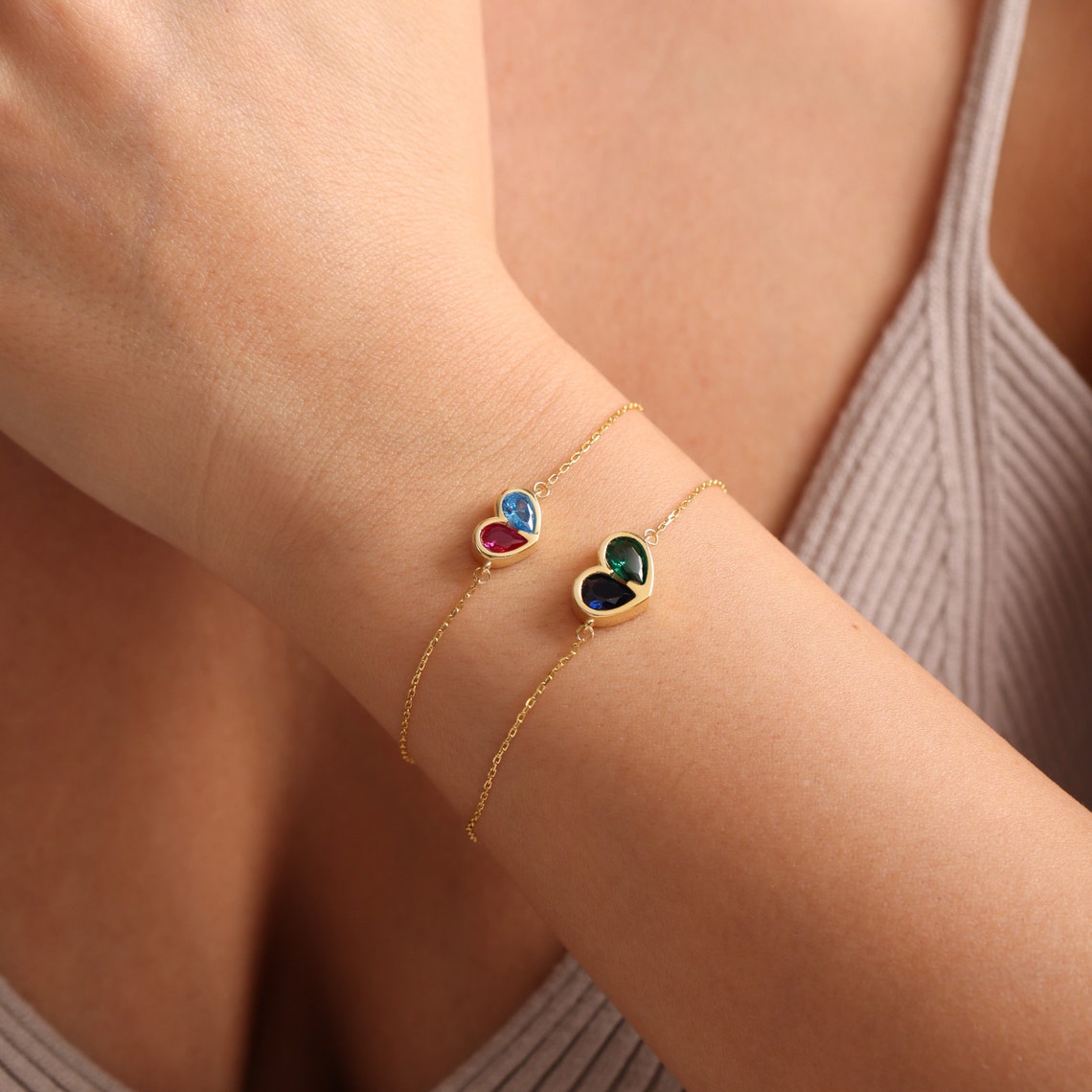 Eternal Birthstone Heart Necklace and Bracelet Set