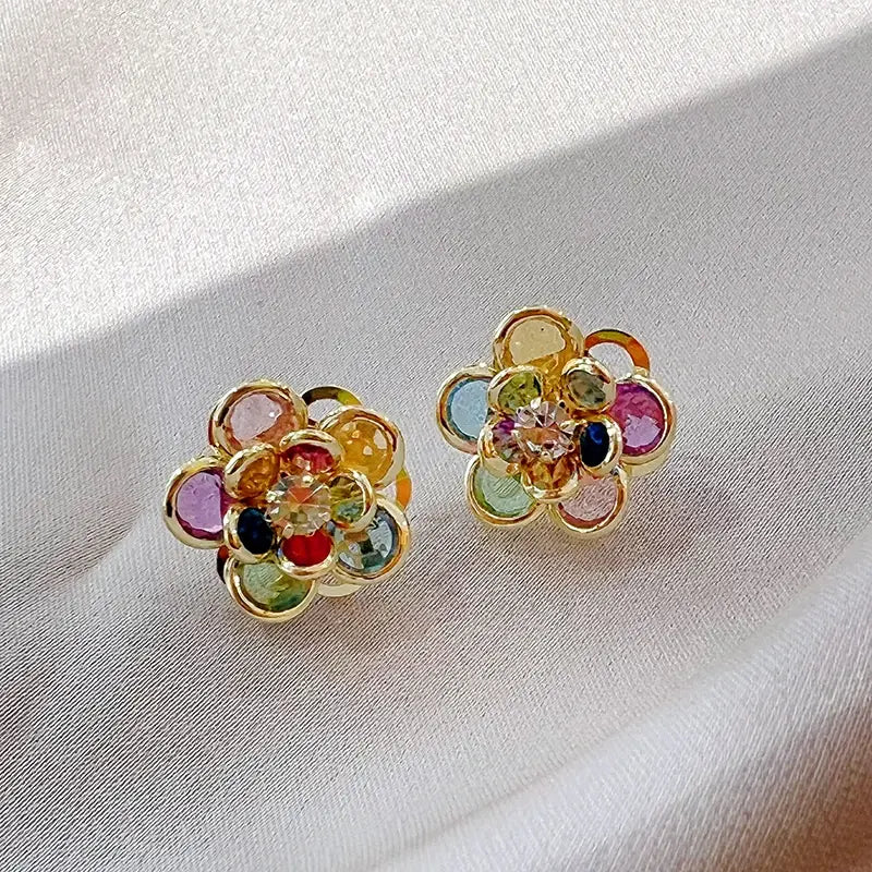 Chic Multicolored Crystal Floral Earrings