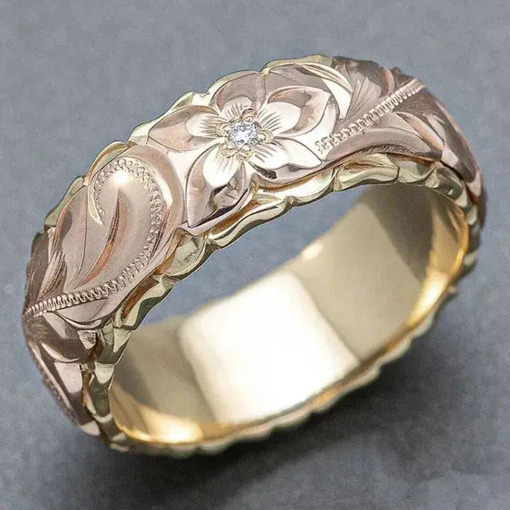 Vintage Rose Design Gold Ring with Antique Charm