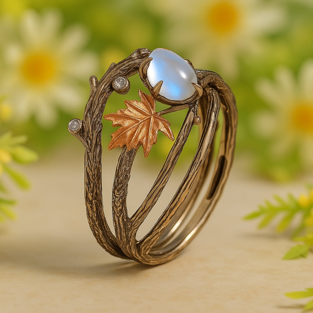 Glowing Moonstone Ring with Radiant Lunar Charm