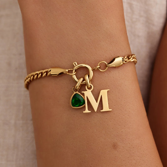 Initial Birthstone Curb Bracelet