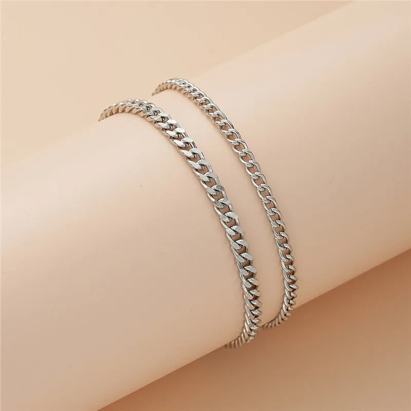 Layered Thick and Thin Anklet Duo