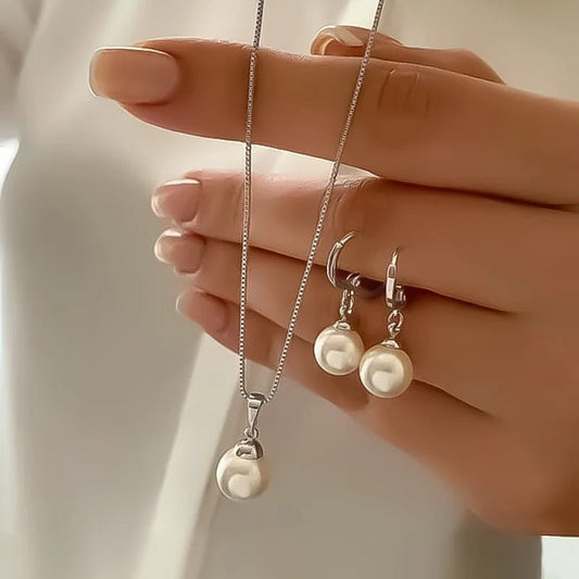 3pc Round Pearl Jewellery Set