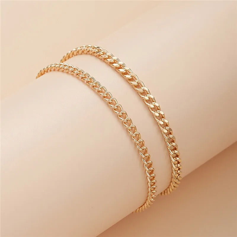 Layered Thick and Thin Anklet Duo