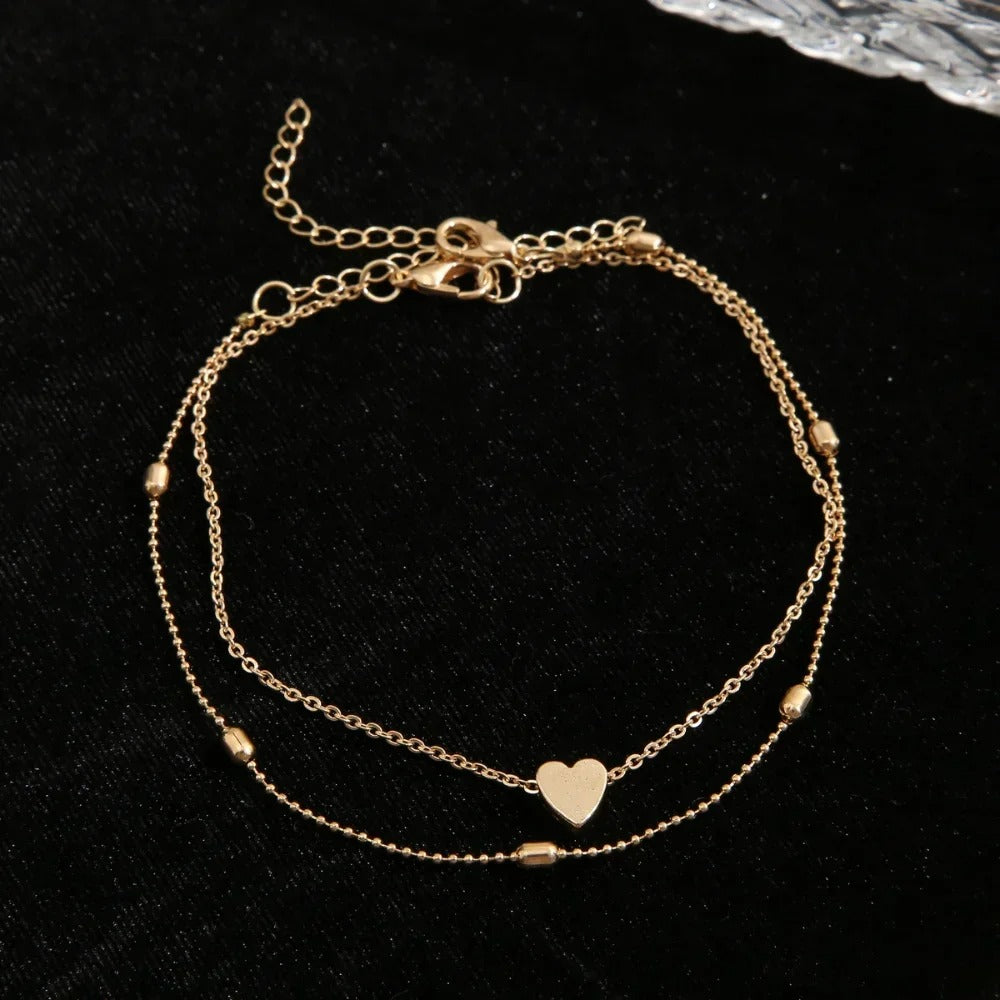Delicate Layered Heart Anklet
