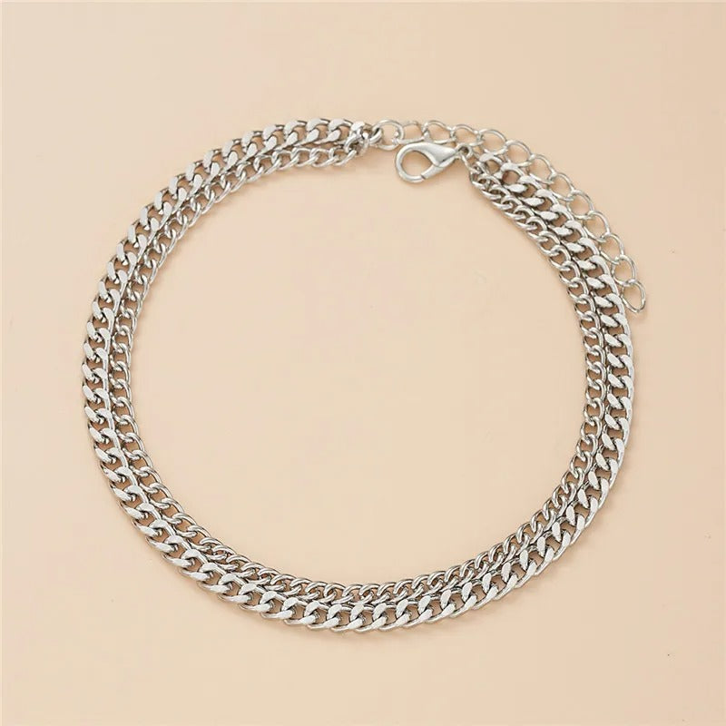 Layered Thick and Thin Anklet Duo