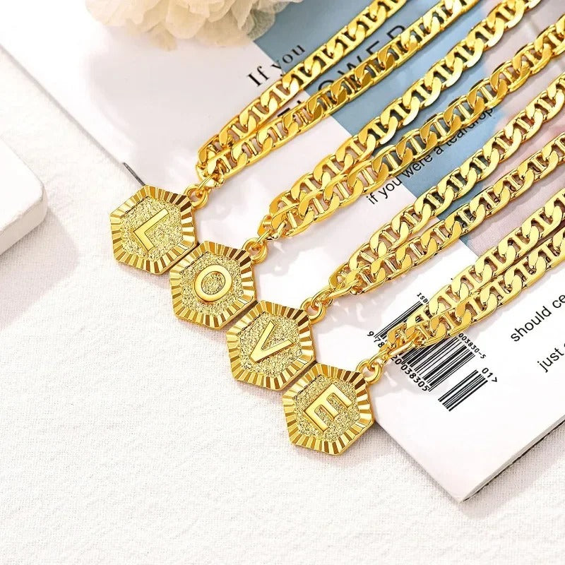 Hexagonal Initial Letter Cuban Chain Anklet