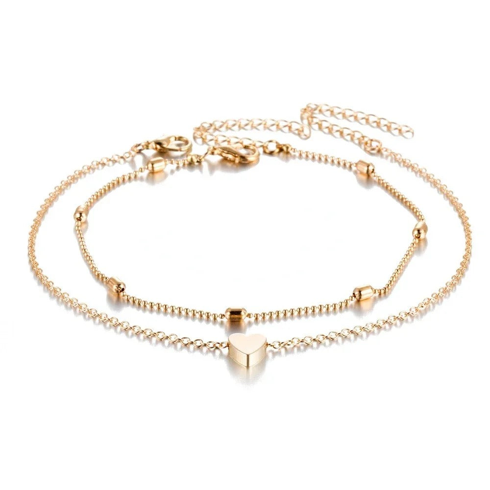 Delicate Layered Heart Anklet