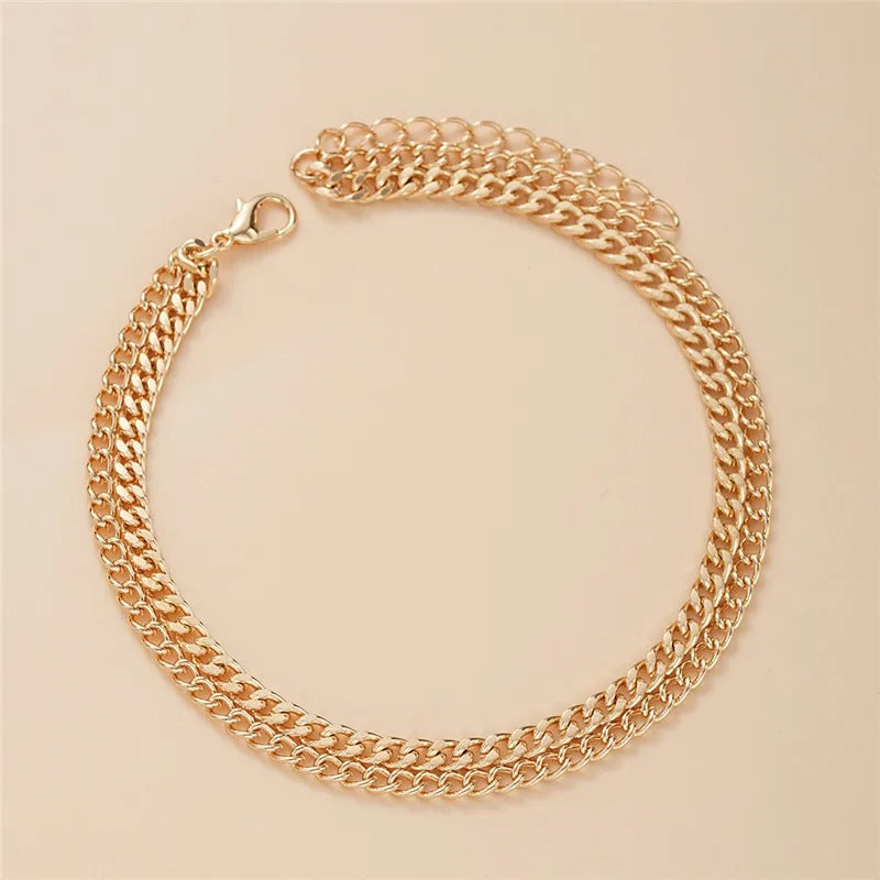 Layered Thick and Thin Anklet Duo