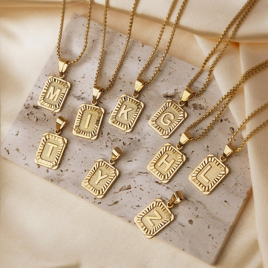 Textured Rectangle Letter Necklace