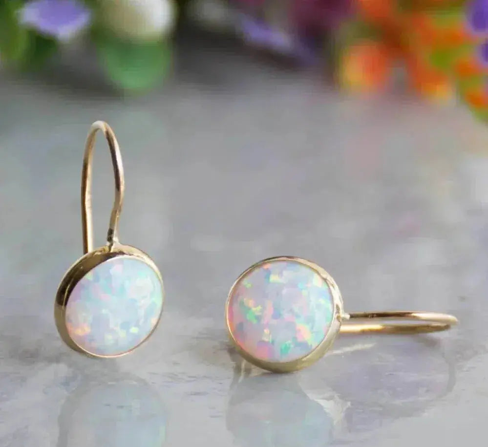 Retro Gold Earrings with Opal Stone
